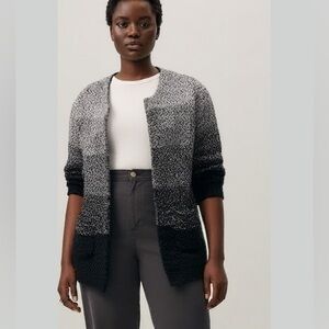 Hot & Delicous Open Knit Long Sweater Cardigan Ombre White Black, Sizes M/L